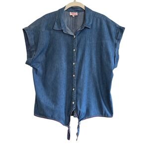 Hester & Orchard, Women's Tie Front, Soft Denim, Cap Sleeve, Button-up Top, Sz L